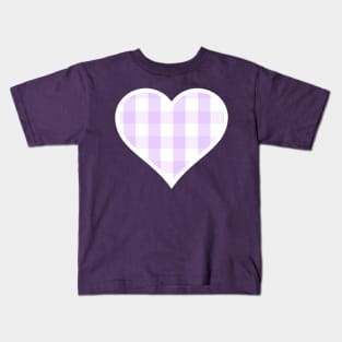 Soft Purple and White Buffalo Plaid Heart Kids T-Shirt